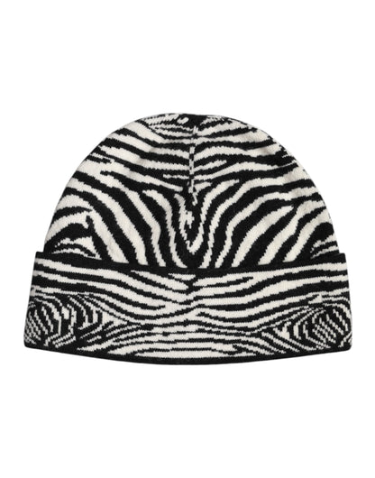 Dolce &amp; Gabbana Black White Zebra Knitted Winter Beanie Hat