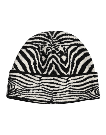 Dolce &amp; Gabbana Black White Zebra Knitted Winter Beanie Hat