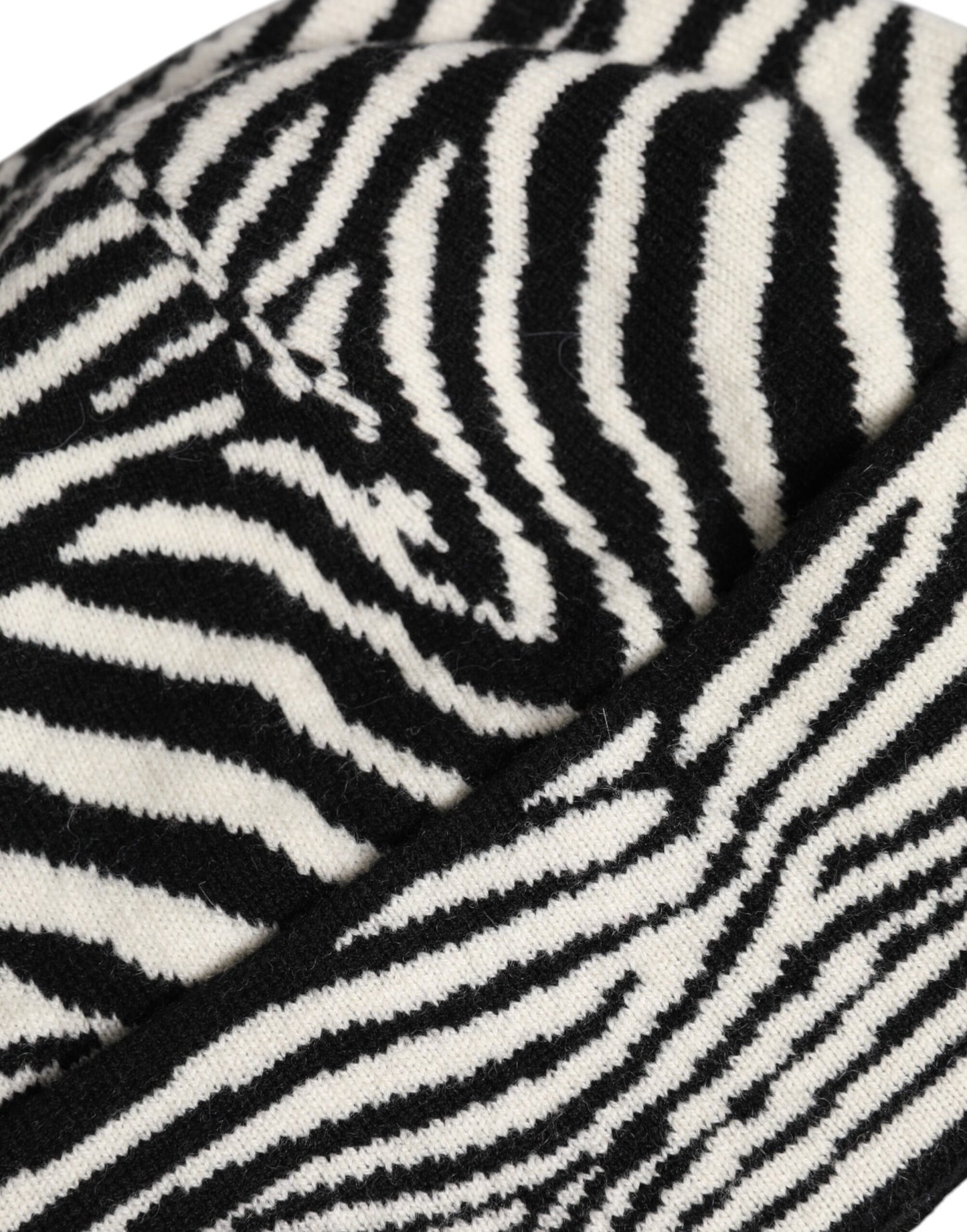 Dolce &amp; Gabbana Black White Zebra Knitted Winter Beanie Hat