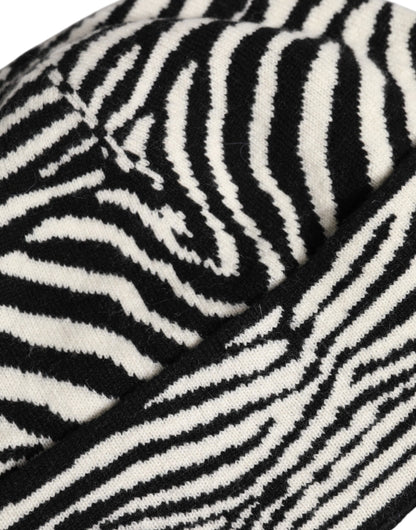Dolce &amp; Gabbana Black White Zebra Knitted Winter Beanie Hat