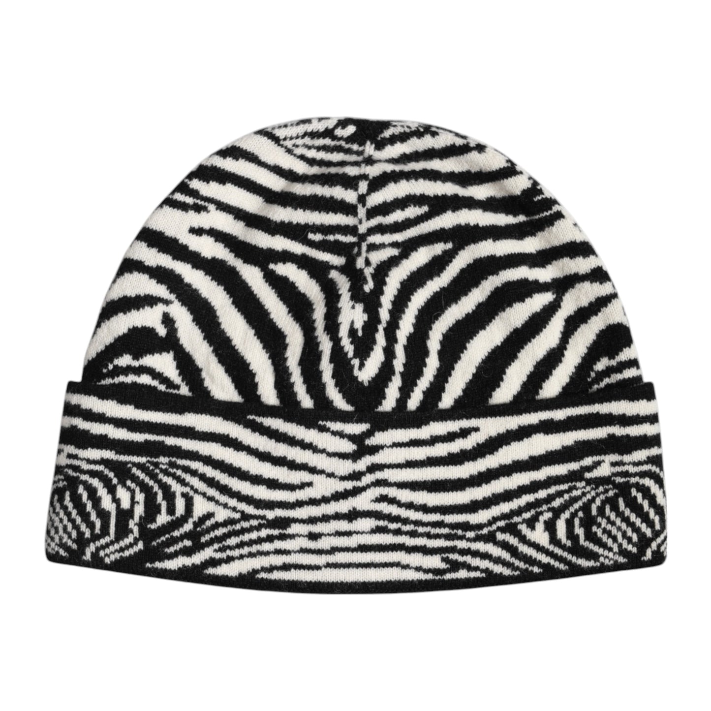 Dolce &amp; Gabbana Black White Zebra Knitted Winter Beanie Hat