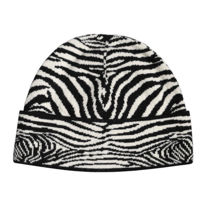 Dolce &amp; Gabbana Black White Zebra Knitted Winter Beanie Hat