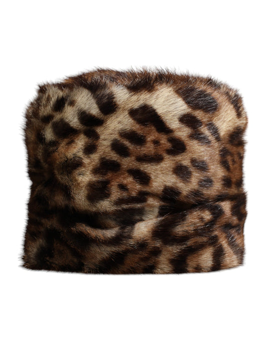 Dolce &amp; Gabbana Brauner Leoparden-Faux-Fur-Bucket-Hut für Damen