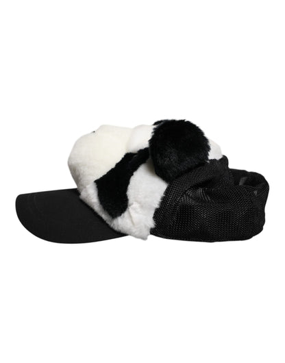 Dolce &amp; Gabbana Schwarz-Weiß-Panda-Fell-Frauen-Baseballkappe