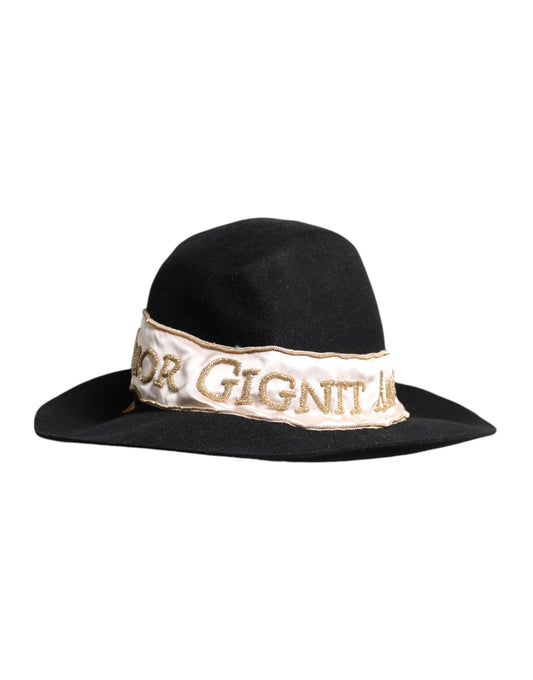 Dolce &amp; Gabbana – Schwarzer Hut mit Logo und Paillettenstickerei und breiter Krempe