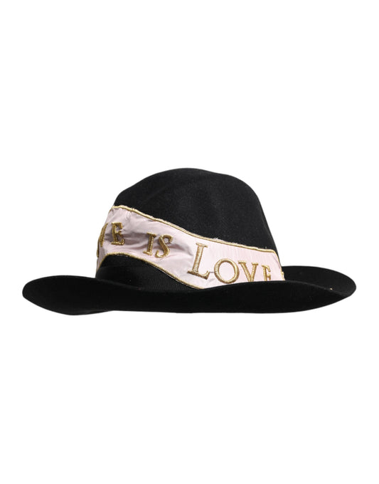 Dolce &amp; Gabbana – Schwarzer Damenhut mit Logo-Stickerei und breiter Krempe