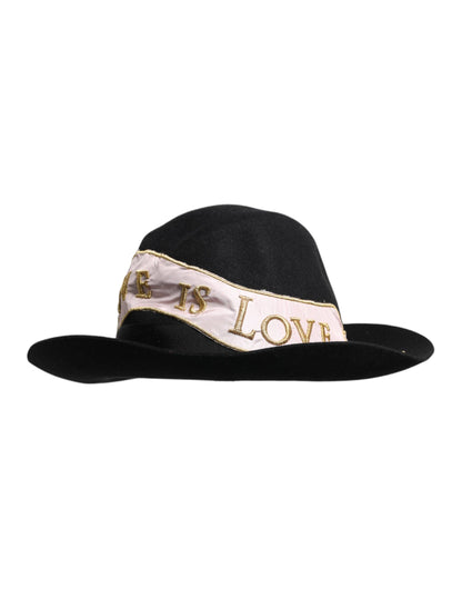 Dolce &amp; Gabbana – Schwarzer Damenhut mit Logo-Stickerei und breiter Krempe