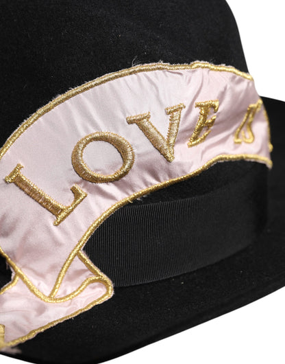 Dolce &amp; Gabbana – Schwarzer Damenhut mit Logo-Stickerei und breiter Krempe