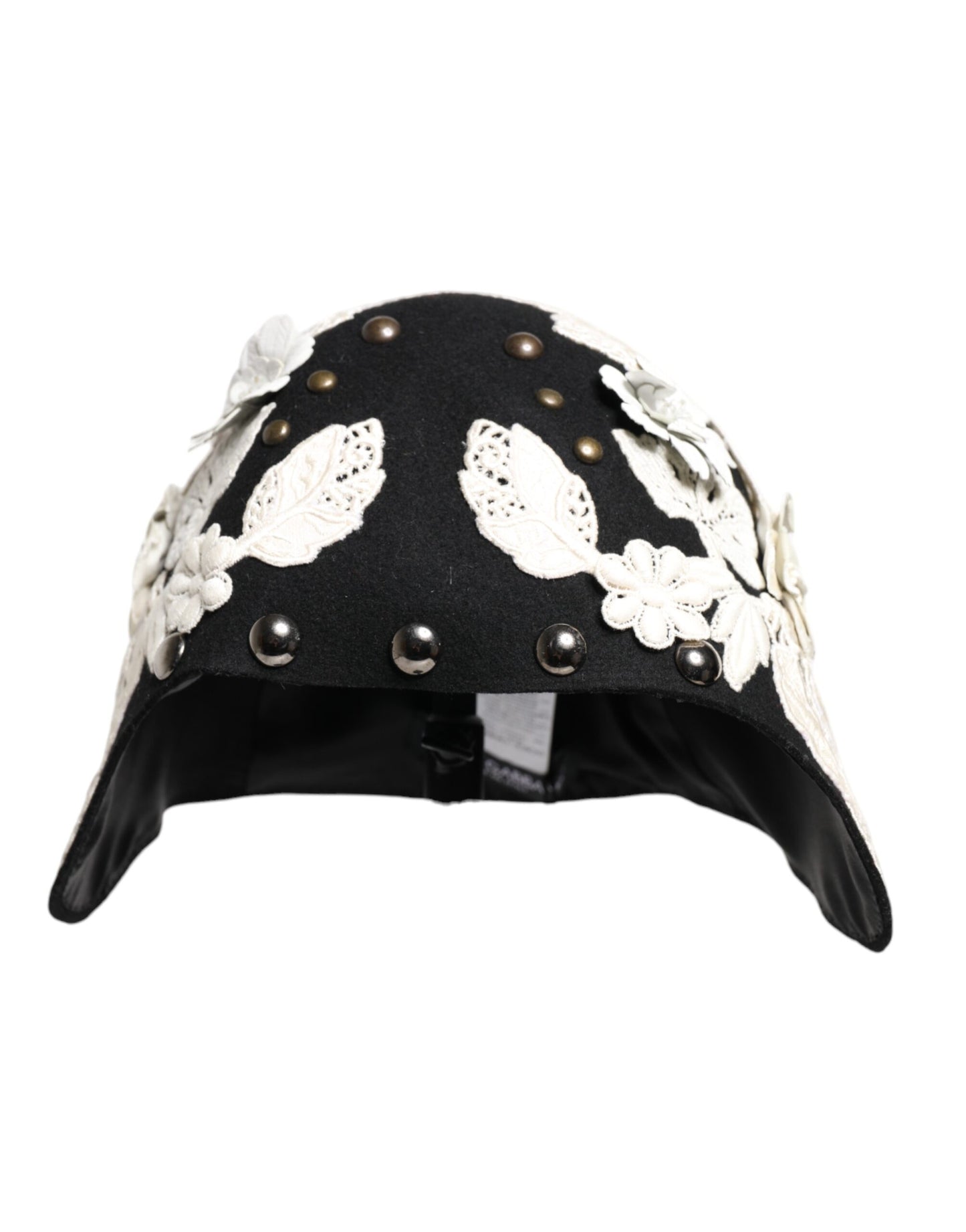 Dolce &amp; Gabbana Glockenhut aus schwarzer Wolle mit weißem Blumenmuster und Blattgold