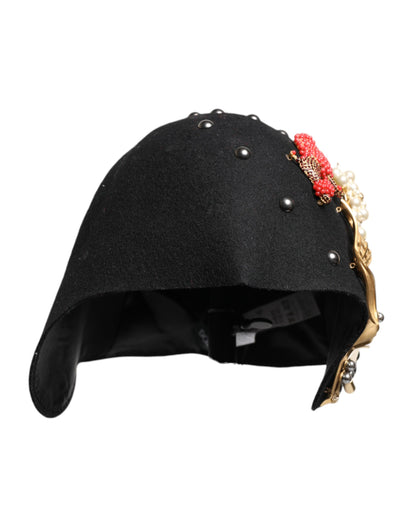 Dolce &amp; Gabbana – Glockenhut aus schwarzer Wolle mit mehrfarbigen Verzierungen
