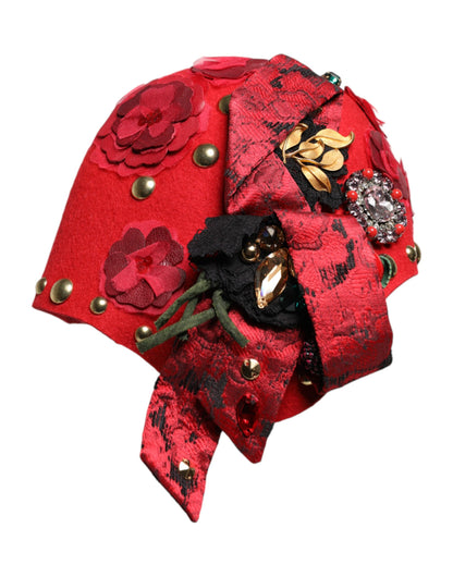 Dolce &amp; Gabbana – Hut mit roter Kristall- und Goldrosenbrosche