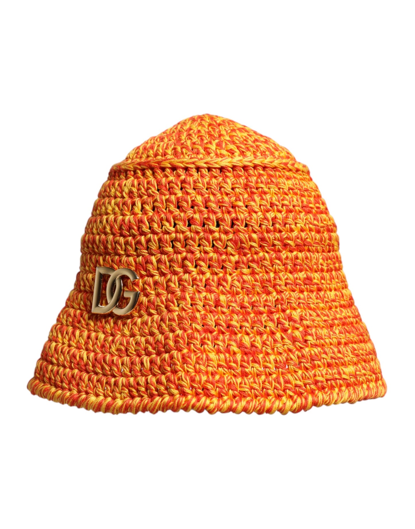 Dolce &amp; Gabbana – Orangefarbener Fischerhut aus gehäkelter Baumwolle mit DG-Logo