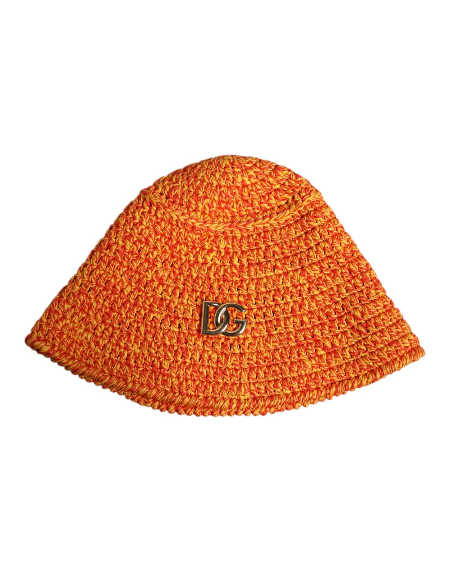 Dolce &amp; Gabbana – Orangefarbener Fischerhut aus gehäkelter Baumwolle mit DG-Logo