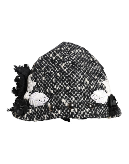 Dolce &amp; Gabbana – Glockenhut aus schwarzer Wolle mit weißem Blumenmuster
