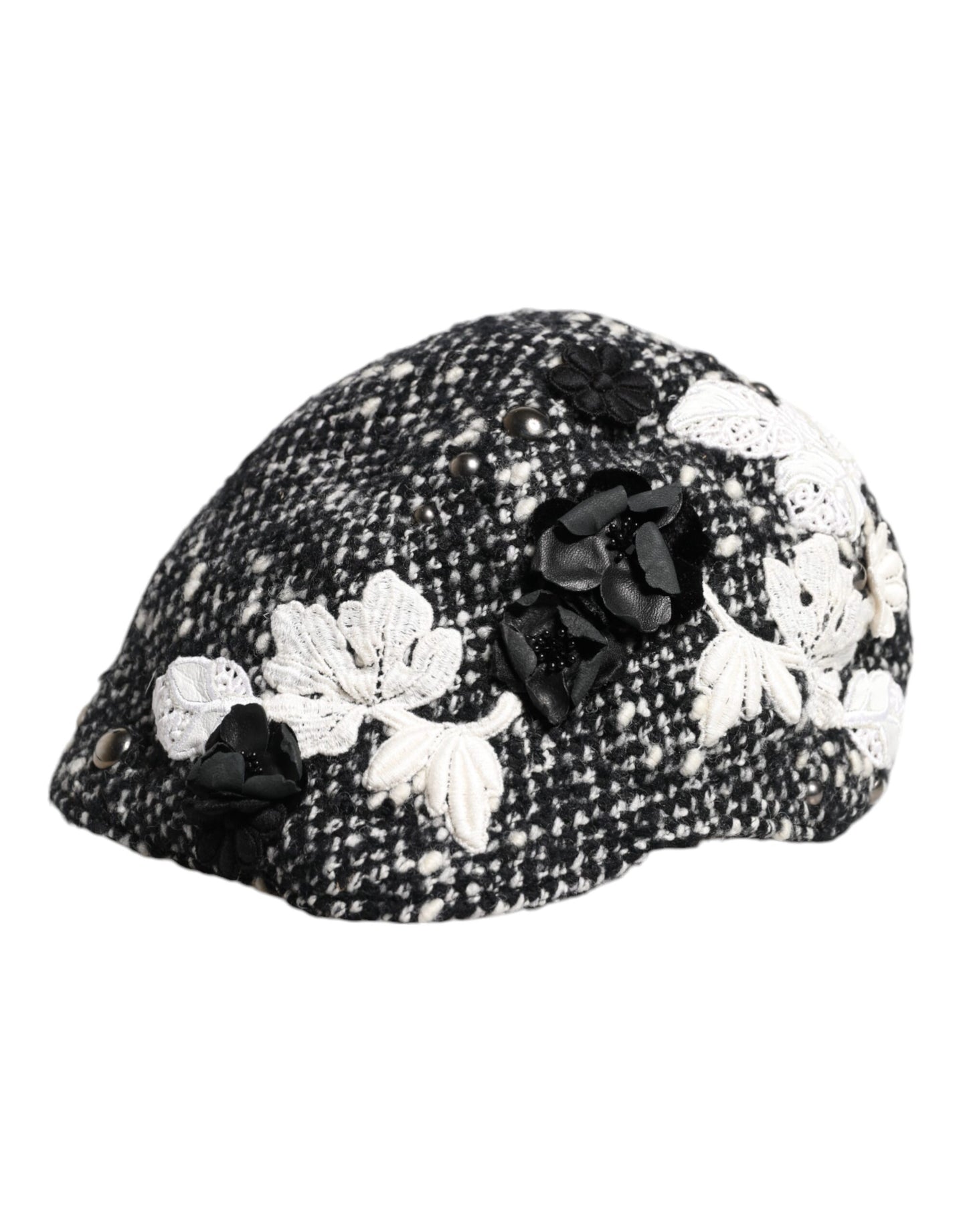 Dolce &amp; Gabbana – Glockenhut aus schwarzer Wolle mit weißem Blumenmuster