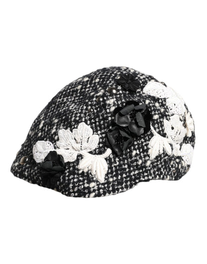 Dolce &amp; Gabbana – Glockenhut aus schwarzer Wolle mit weißem Blumenmuster