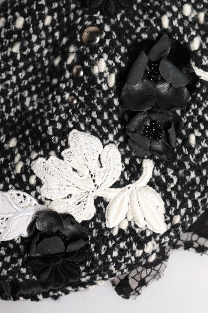 Dolce &amp; Gabbana – Glockenhut aus schwarzer Wolle mit weißem Blumenmuster