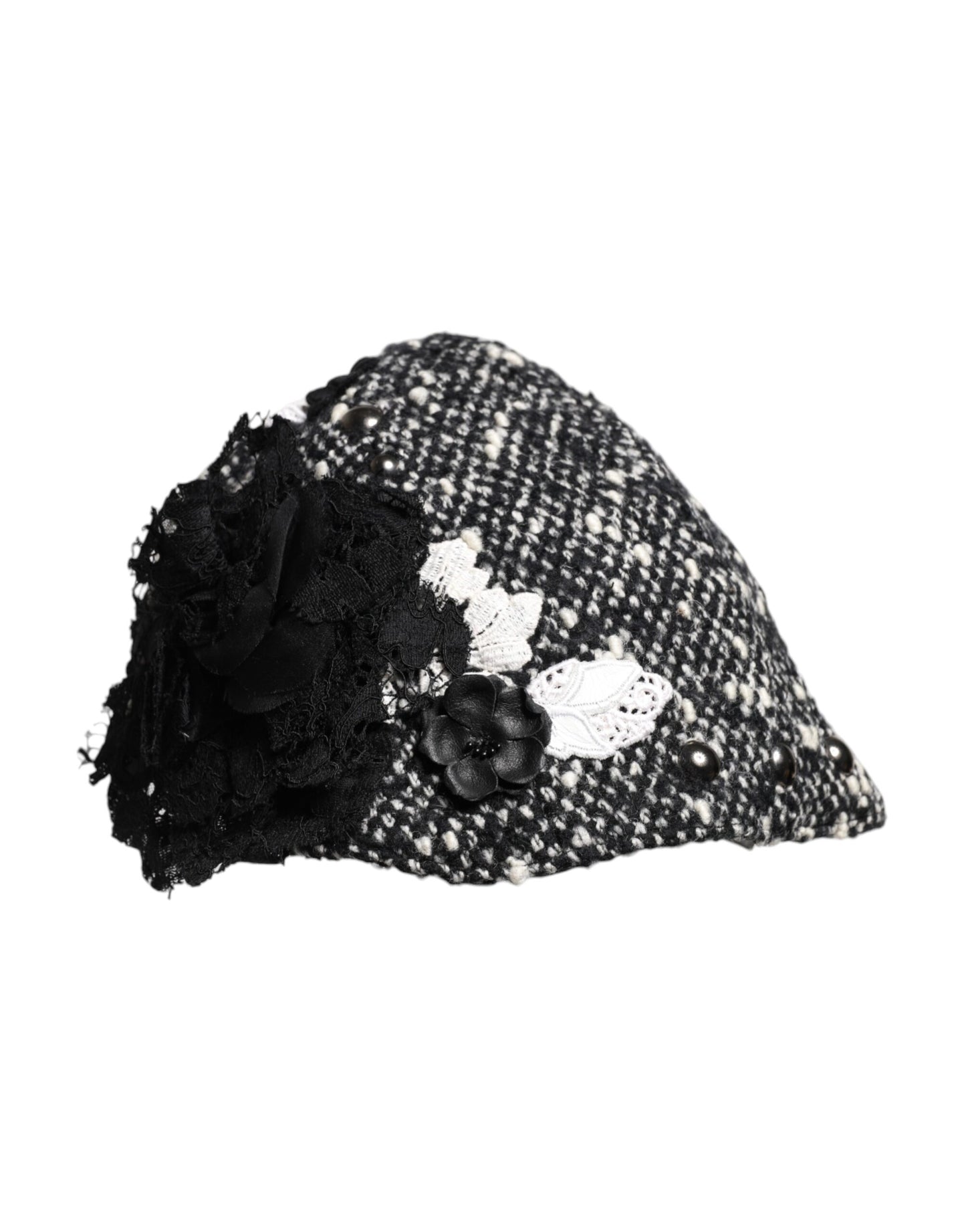 Dolce &amp; Gabbana – Glockenhut aus schwarzer Wolle mit weißem Blumenmuster