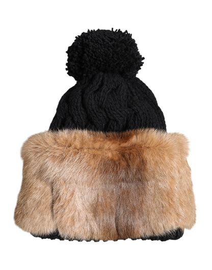 Dolce &amp; Gabbana Wintermütze aus schwarzbraun gefärbtem Kaninchenfell