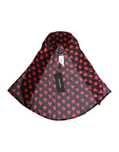Dolce &amp; Gabbana Schwarz-rote Polyestermütze mit Herzen