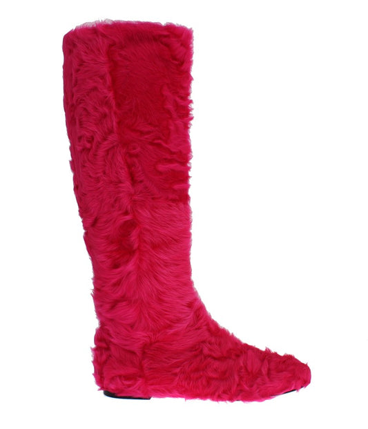 Dolce &amp; Gabbana, Rosa, flache Stiefel aus Lammfellleder