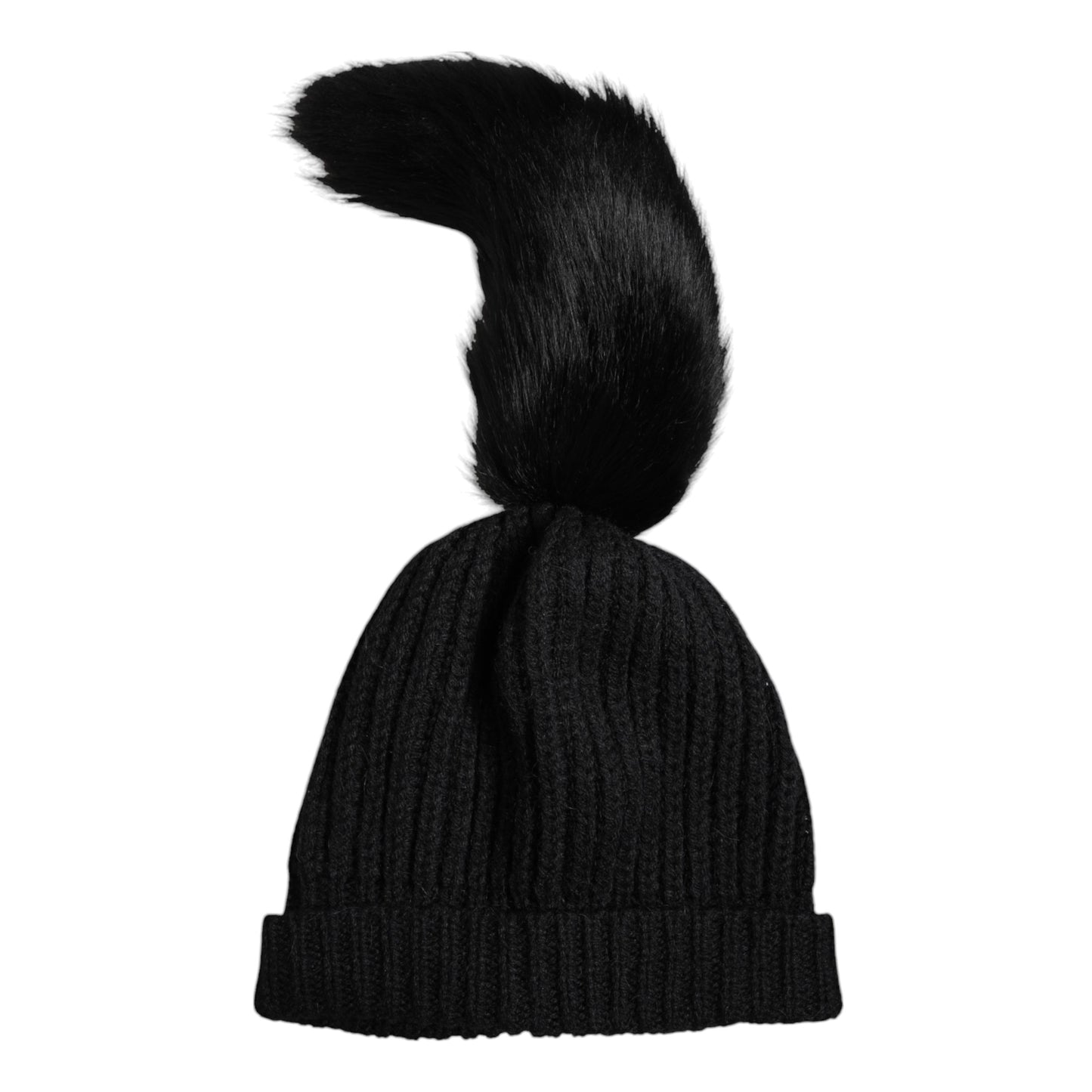 Dolce &amp; Gabbana Wintermütze aus schwarzem Acryl mit gestricktem Pelz