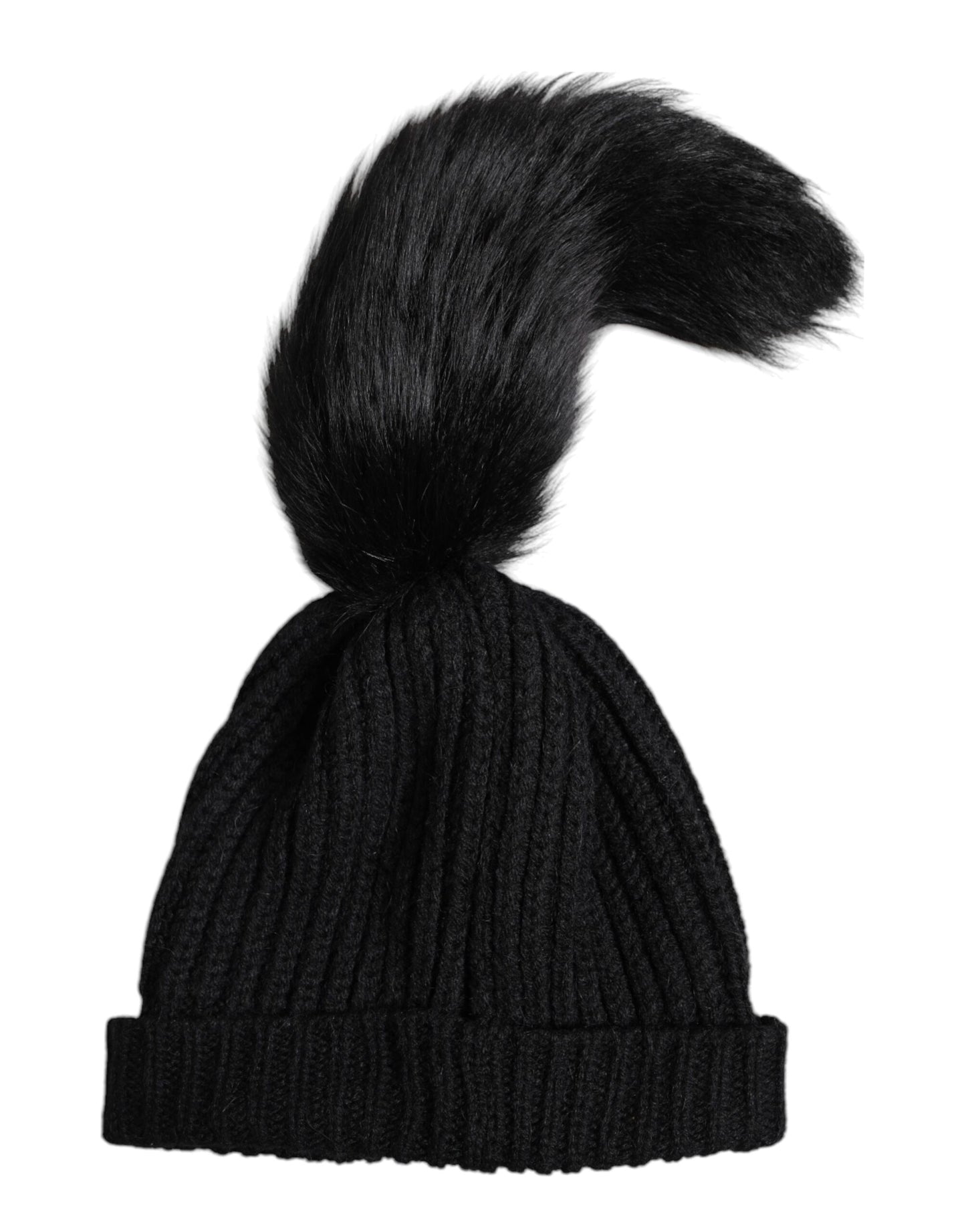 Dolce &amp; Gabbana Wintermütze aus schwarzem Acryl mit gestricktem Pelz