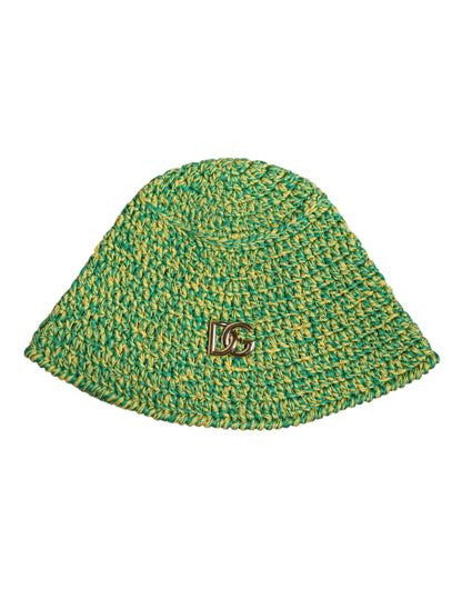 Dolce &amp; Gabbana, grüner Fischerhut aus gehäkelter Baumwolle mit DG-Logo