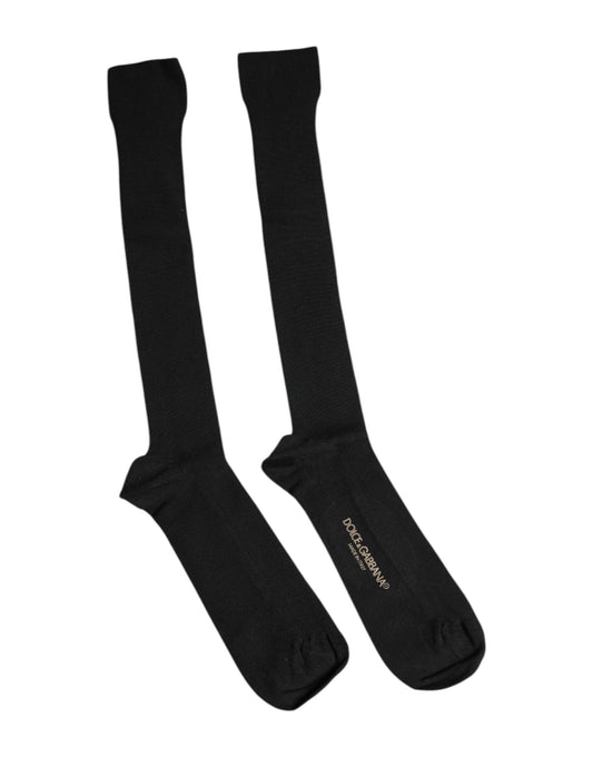 Dolce &amp; Gabbana Black Viscose Logo Over The Calf Socks