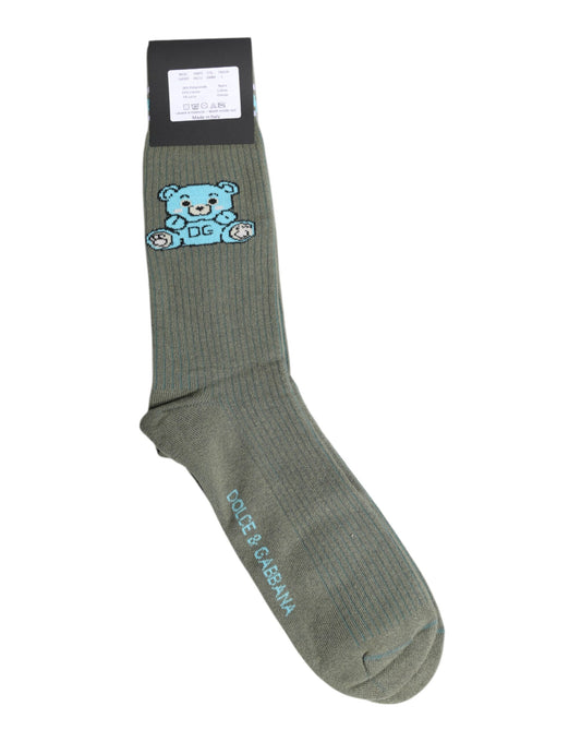 Dolce &amp; Gabbana Gray Cotton DG Bear Mid Calf Socks