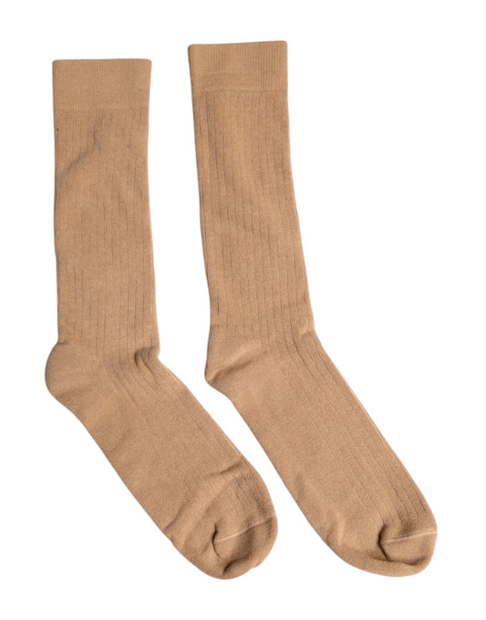Dolce &amp; Gabbana Brown Solid Cotton Mid Calf Men Socks