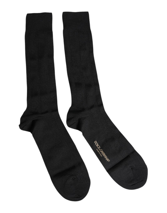 Dolce &amp; Gabbana Black Stretch Logo Mid Calf Men Socks