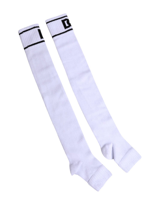 Dolce &amp; Gabbana White Cotton DG Logo Print Open Toe Socks