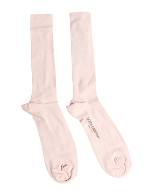 Dolce &amp; Gabbana – Wadenstrümpfe aus elfenbeinfarbener Stretch-Baumwolle mit Logo