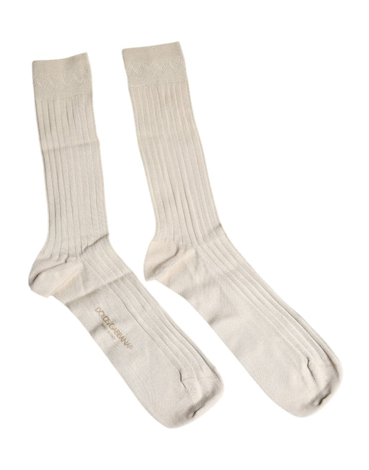 Dolce &amp; Gabbana – Wadenlange Socken aus Stretch-Baumwolle mit Logo in Beige