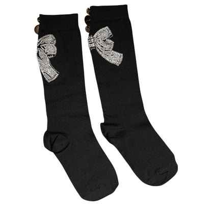 Dolce &amp; Gabbana – Schwarze Stricksocken mit Blumen- und Kristallverzierung