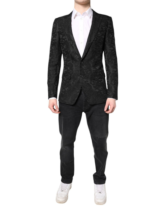 Dolce &amp; Gabbana – Schwarzer Jacquard-Mantel mit Blumenmuster, Blazer