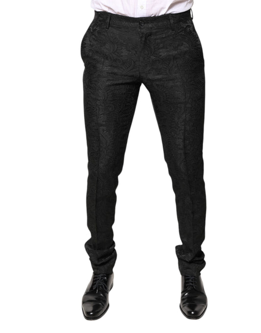 Dolce &amp; Gabbana Black Floral Jacquard Mid Waist Dress Pants