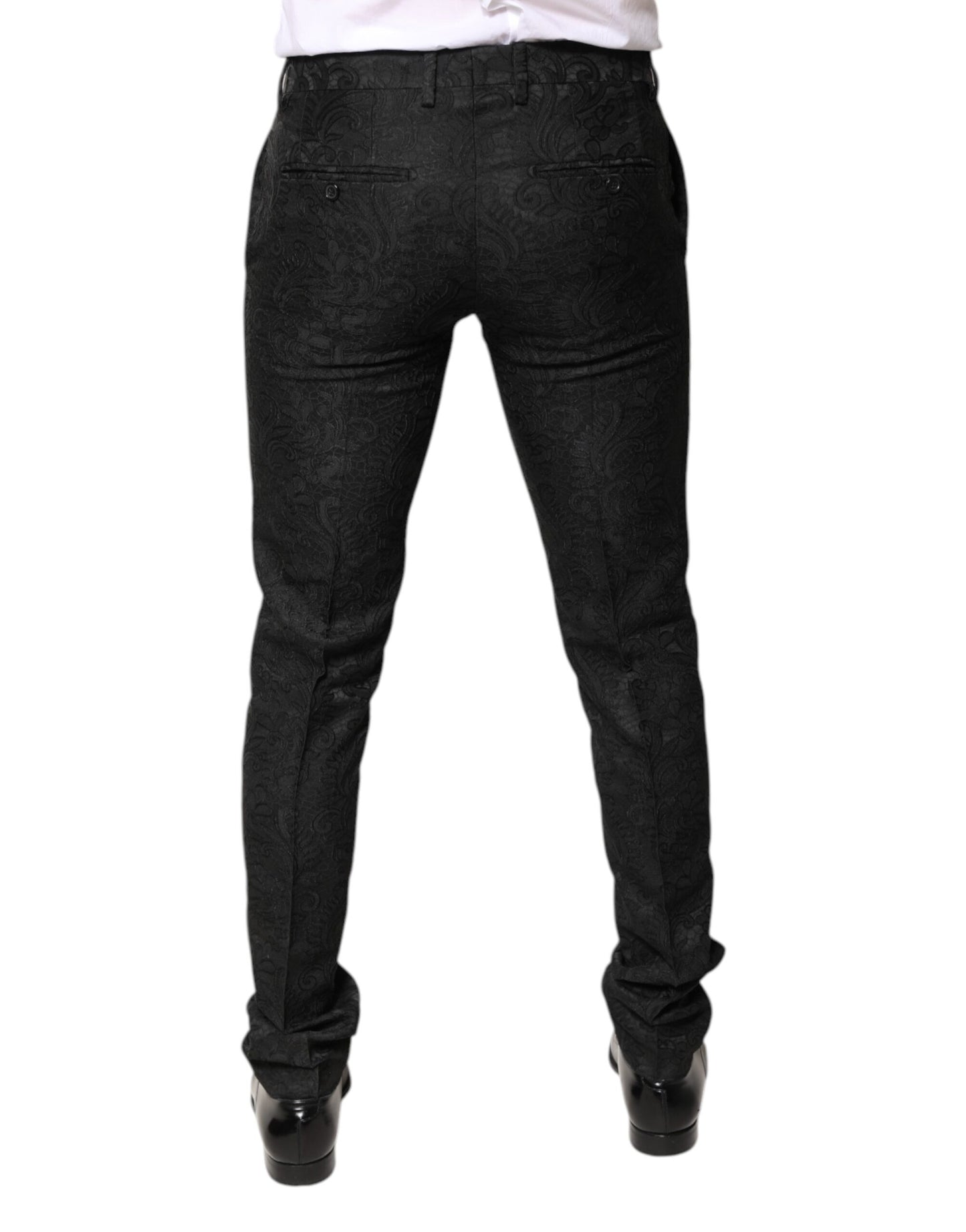 Dolce &amp; Gabbana Black Floral Jacquard Mid Waist Dress Pants