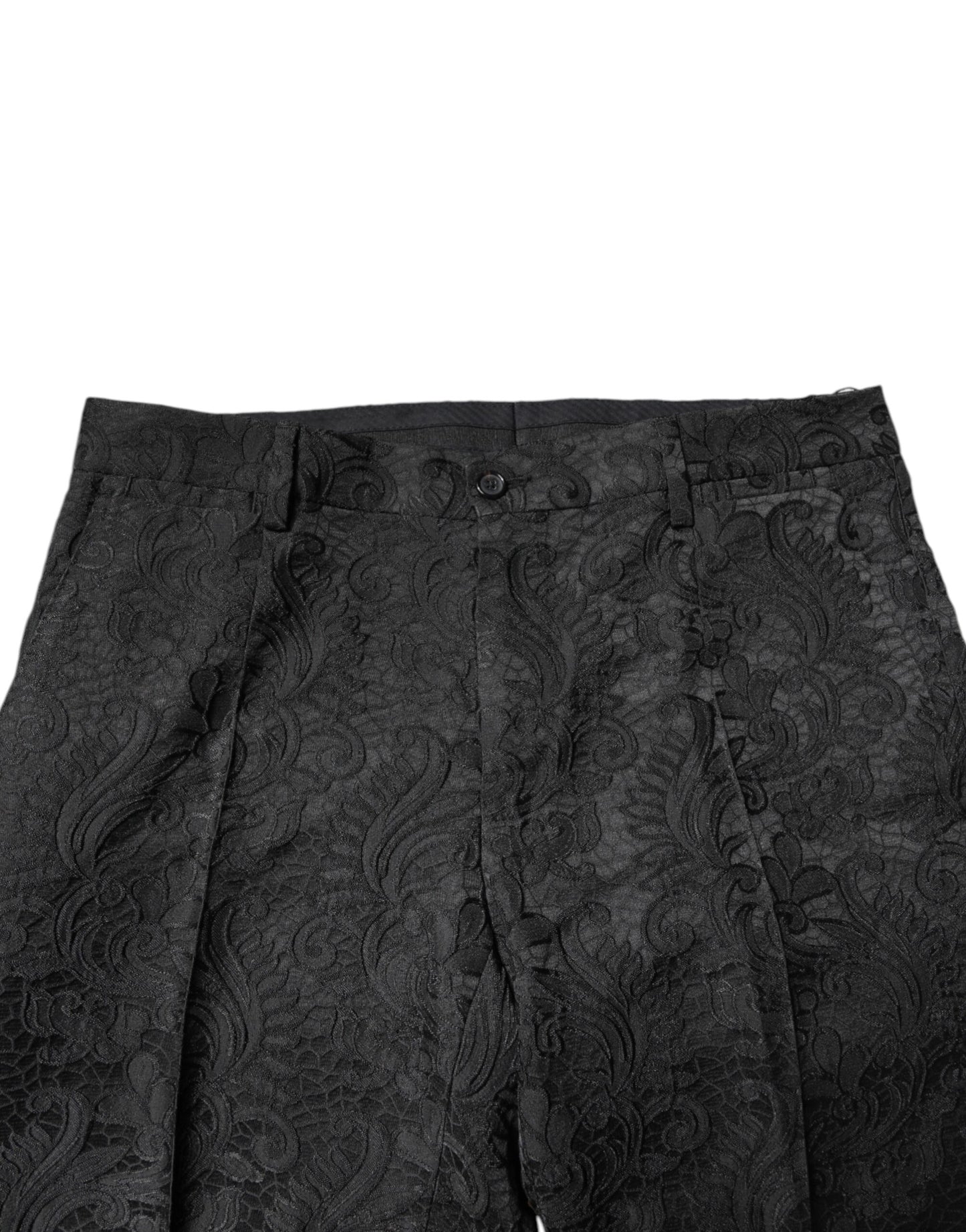 Dolce &amp; Gabbana Black Floral Jacquard Mid Waist Dress Pants