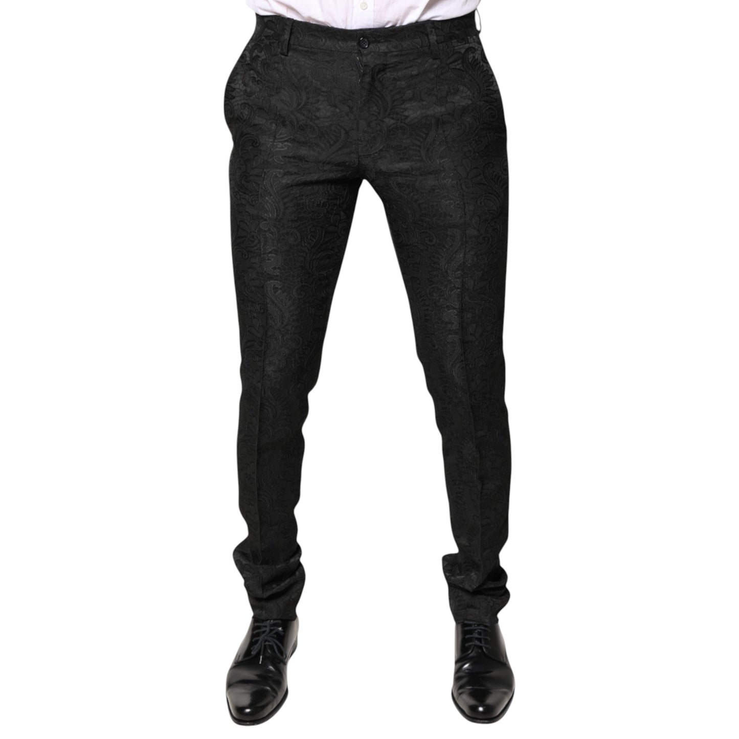 Dolce &amp; Gabbana Black Floral Jacquard Mid Waist Dress Pants