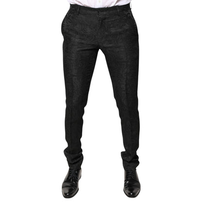 Dolce &amp; Gabbana Black Floral Jacquard Mid Waist Dress Pants