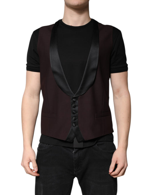 Dolce &amp; Gabbana Kastanienbraune Wollweste, formelle Weste