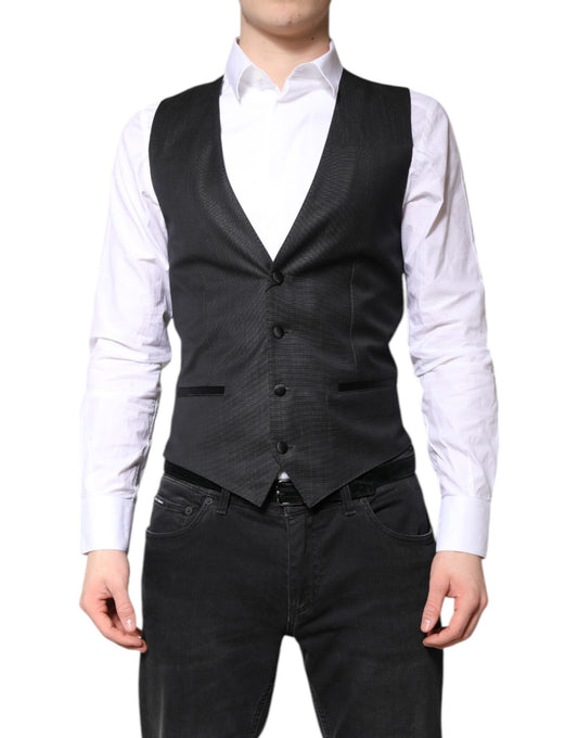 Dolce &amp; Gabbana Black Wool Waistcoat Dress Formal Vest