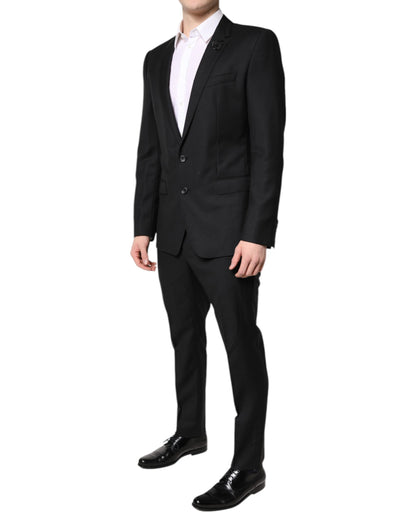 Dolce &amp; Gabbana – Schwarzer, einreihiger, zweiteiliger Anzug aus Wolle