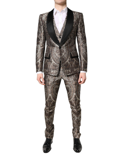 Dolce &amp; Gabbana – Mehrfarbiger, einreihiger, dreiteiliger Jacquard-Anzug