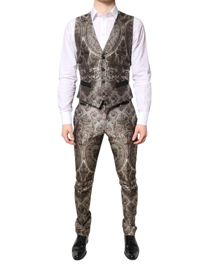 Dolce &amp; Gabbana – Mehrfarbiger, einreihiger, dreiteiliger Jacquard-Anzug