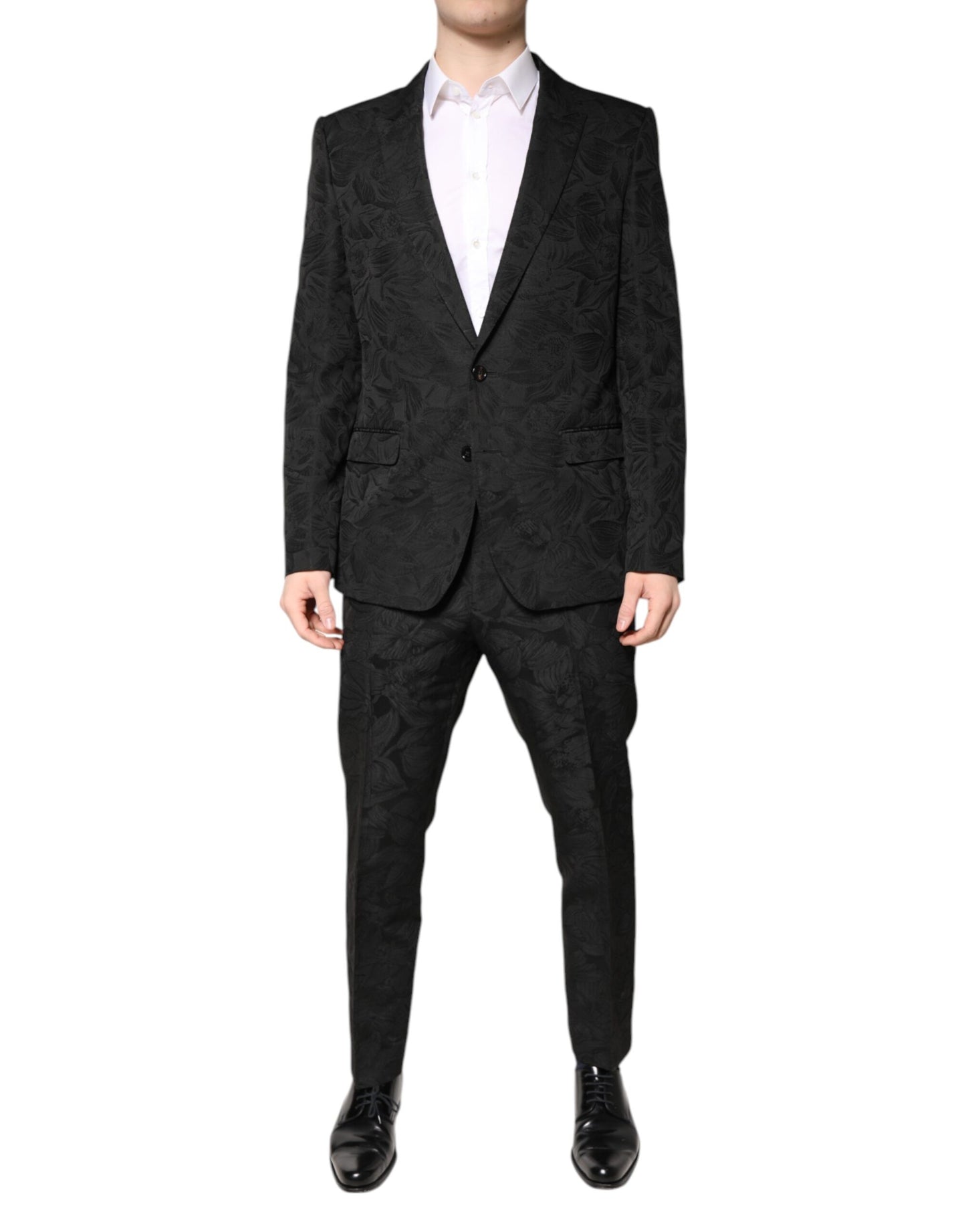 Dolce &amp; Gabbana Black Polyester Floral Jacquard 2 Piece Suit