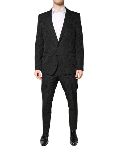 Dolce &amp; Gabbana Black Polyester Floral Jacquard 2 Piece Suit