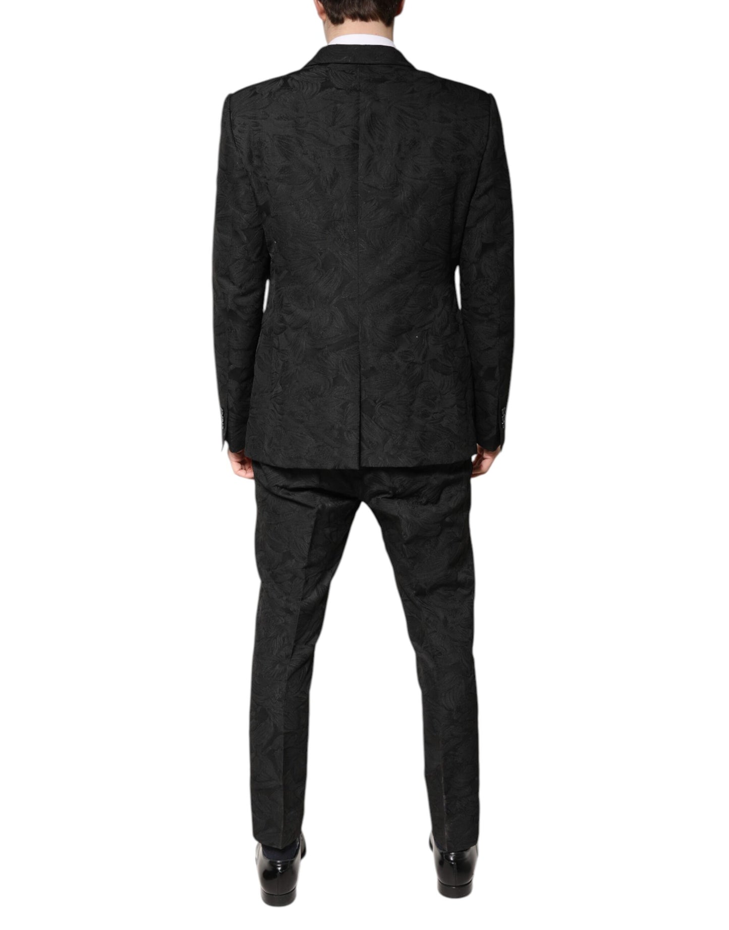 Dolce &amp; Gabbana Black Polyester Floral Jacquard 2 Piece Suit